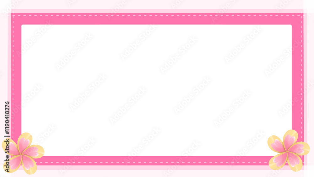 white background decorated with pink frame and pink flower white background decorated with pink frame and pink flower