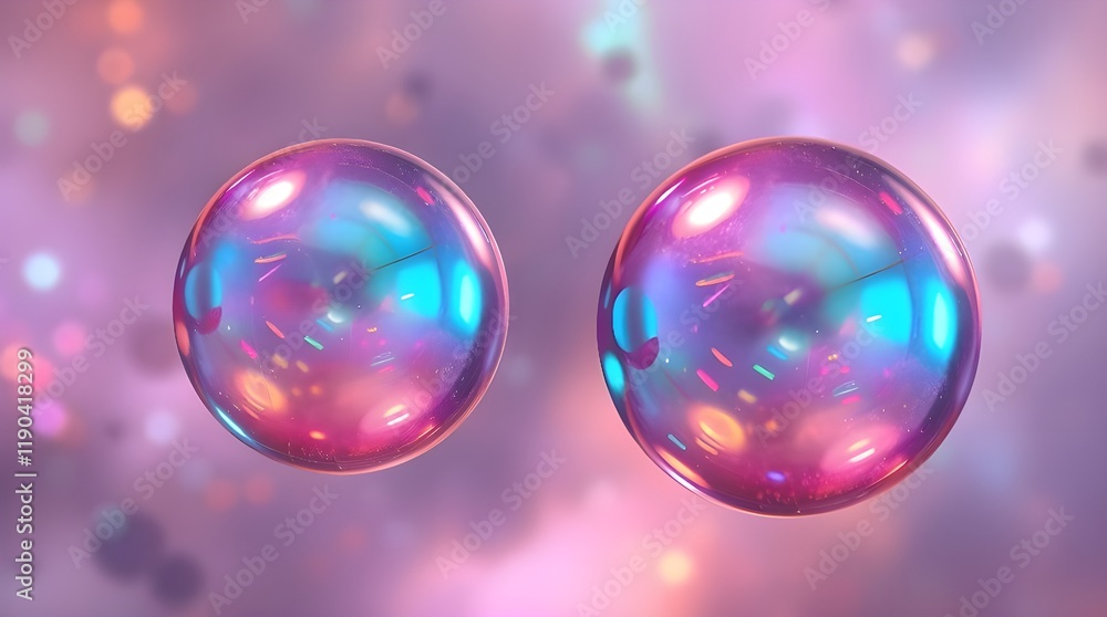 Graceful and elegant iridescent cosmic spheres float in a vibrant nebula. Refined features, iridescent reflections, showcasing vibrant colors Graceful and elegant iridescent cosmic spheres float in a vibrant nebula. Refined features, iridescent reflections, showcasing vibrant colors