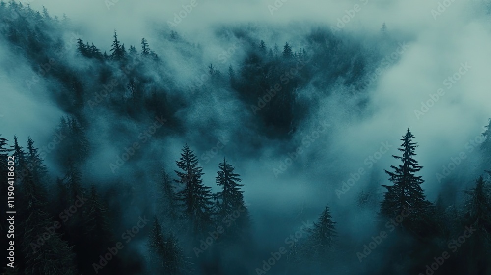 Enigmatic Evergreen Forest Shrouded In Mist Enigmatic Evergreen Forest Shrouded In Mist