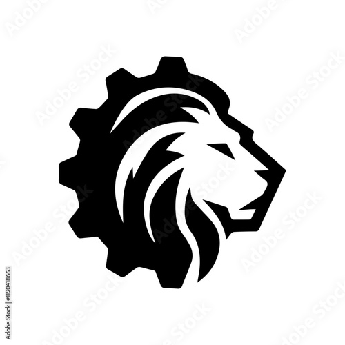 Lion Head Gear Logo Design Silhouette Vector Illustration