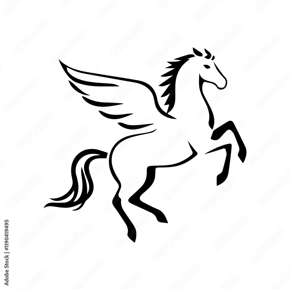 Fototapeta premium Minimalist Pegasus Logo Design Silhouette Vector Illustration