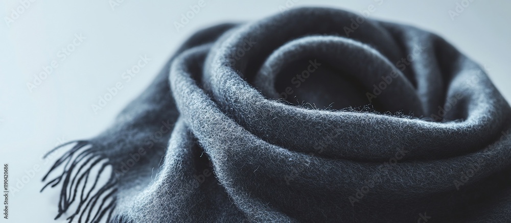 Fototapeta premium Soft, dark gray woolen scarf rolled up.