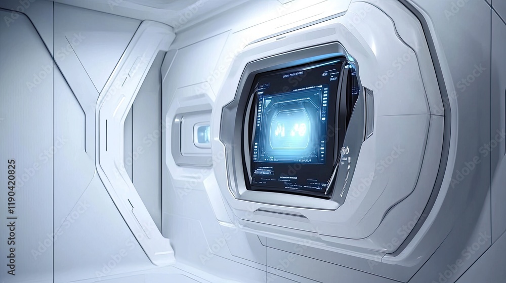 Fototapeta premium Futuristic Spaceship Interior With Advanced Technology Display