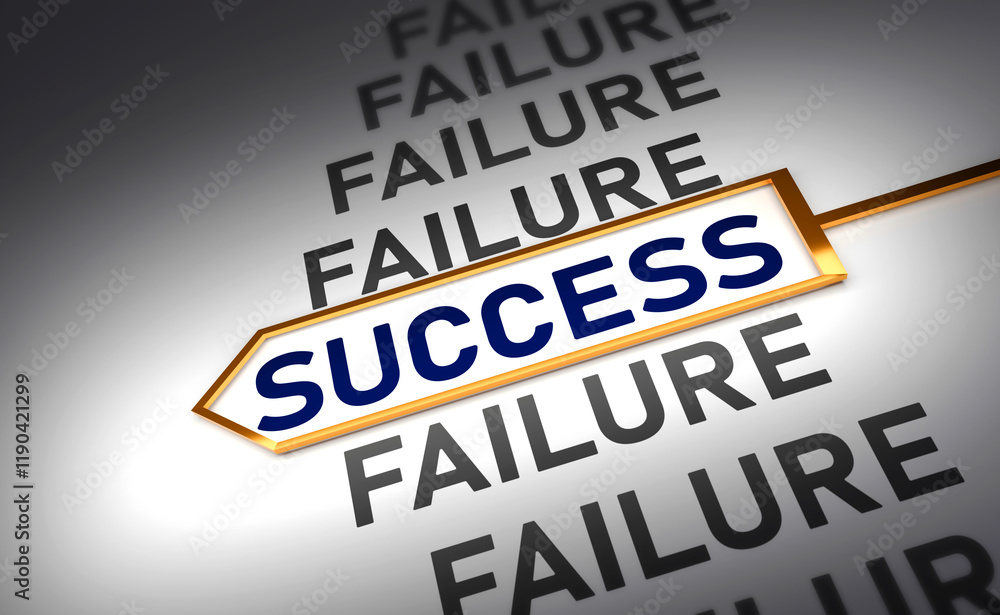 Clock hands stop at word success in the middle of word failure. Concept of learning from failure or wrong ideas to succeed in work and business. Clock hands stop at word success in the middle of word failure. Concept of learning from failure or wrong ideas to succeed in work and business.