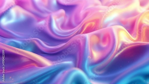 Dreamy iridescent fabric texture, abstract art background,  colorful swirls and folds, vibrant pastel shades,  smooth surface, digital illustration. High quality 4K Footage