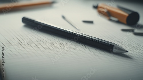 Wallpaper Mural Close-up of a stylish pen resting on grid paper, surrounded by drafting tools. Torontodigital.ca