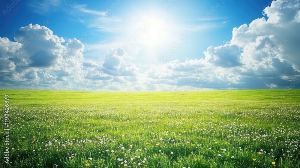 Fototapeta premium Sunny Day Blooming Wildflowers Green Field