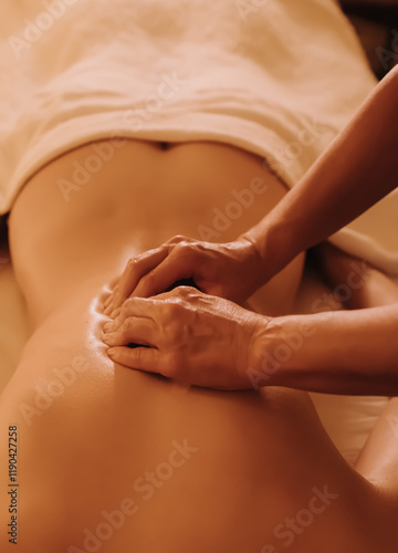 Wallpaper Mural Hands of female chiropractor massaging shoulders of young woman lying on massage table. Concept of physical therapy treatment, neck pressure point. Soft focus, blurred, noise effect Torontodigital.ca