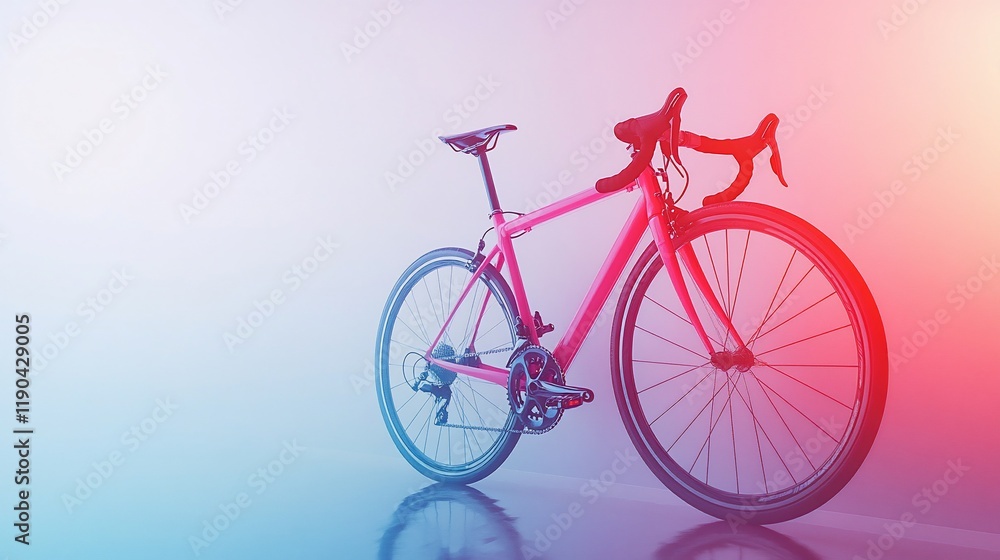 Pink road bike on reflective surface with colorful background. Pink road bike on reflective surface with colorful background.