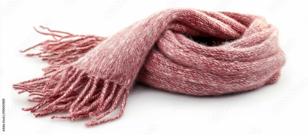 Fototapeta premium Soft pink fringed scarf isolated on white background.