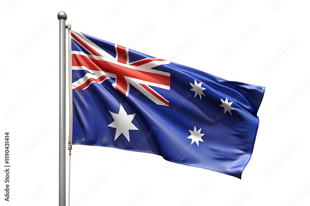 Fototapeta premium Australian flag waving in the wind on white background