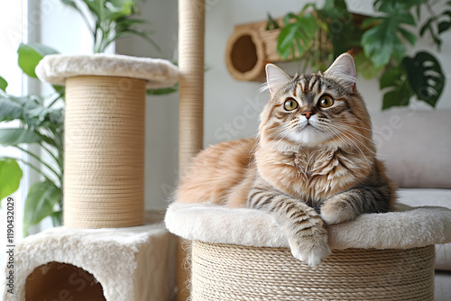 A cute cat sitting on wooden house 
condo cat