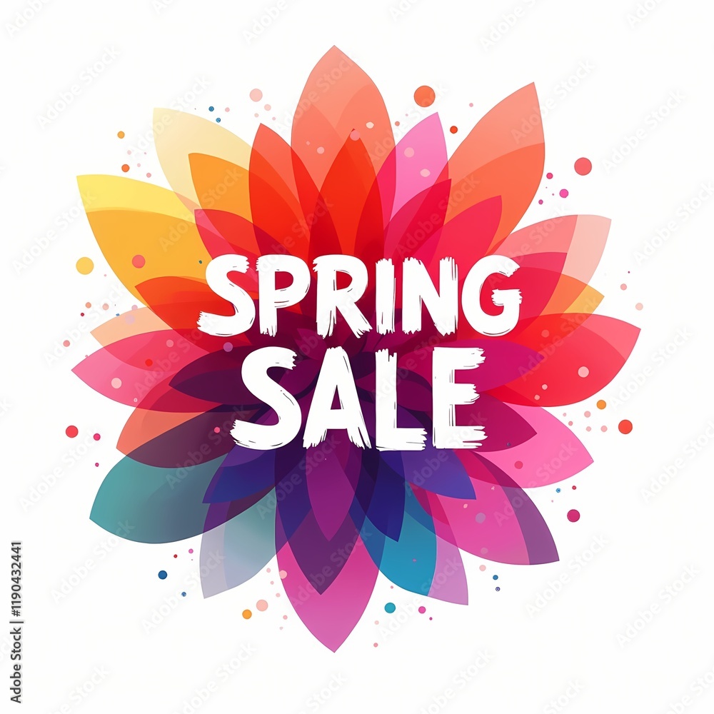 Obraz premium Spring Sale text with vibrant layered petals and confetti