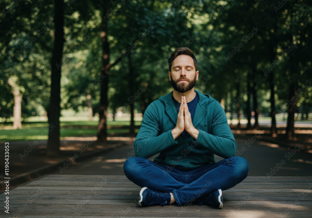 Obraz premium Man Meditating in a Park