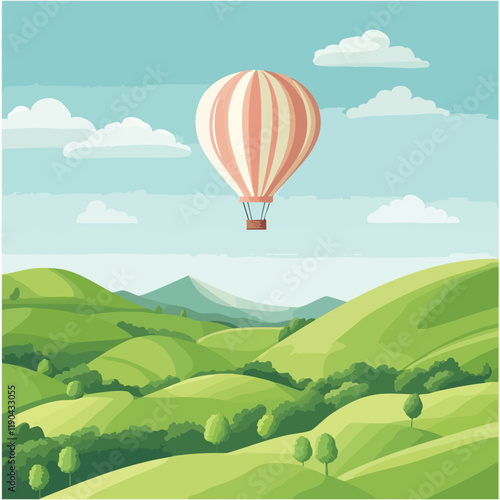 hot air balloon in the mountains _ vector eps 10
