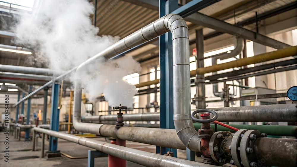 Industrial interior with various pipes, valves and machinery Industrial interior with various pipes, valves and machinery