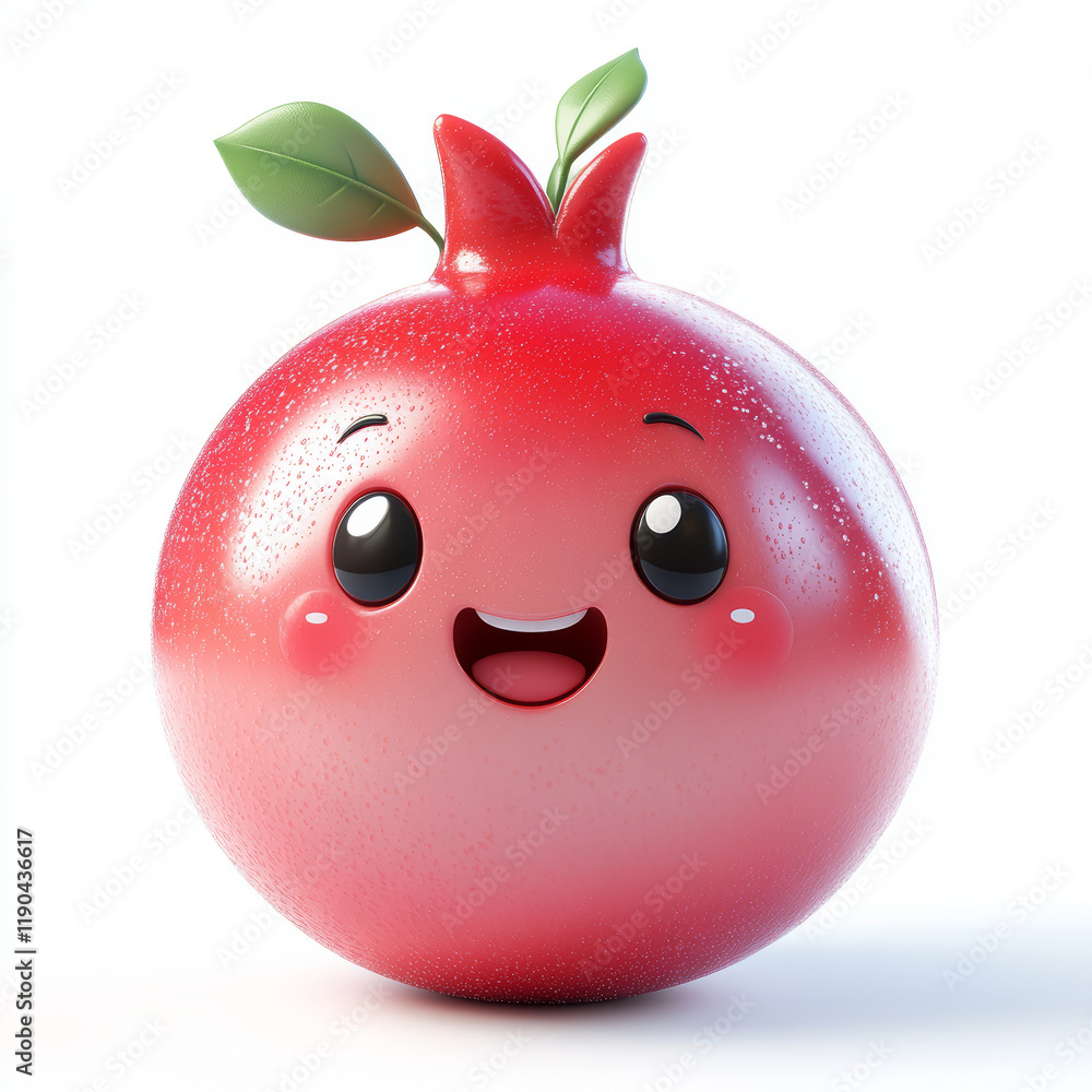 Obraz premium Cheerful Cartoon Pomegranate on White Background