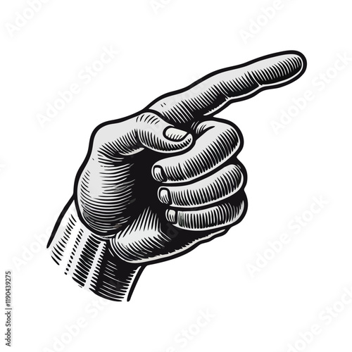 Hand Pointing silhouette. engrave black icon on white background