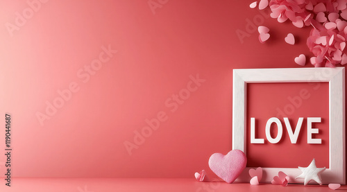 Celebrating love with heart decorations in a romantic setting creative photography soft pink background photo