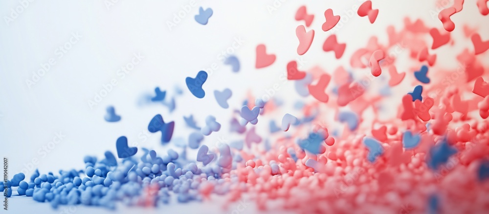 Fototapeta premium Abstract background with pink and blue hearts falling.