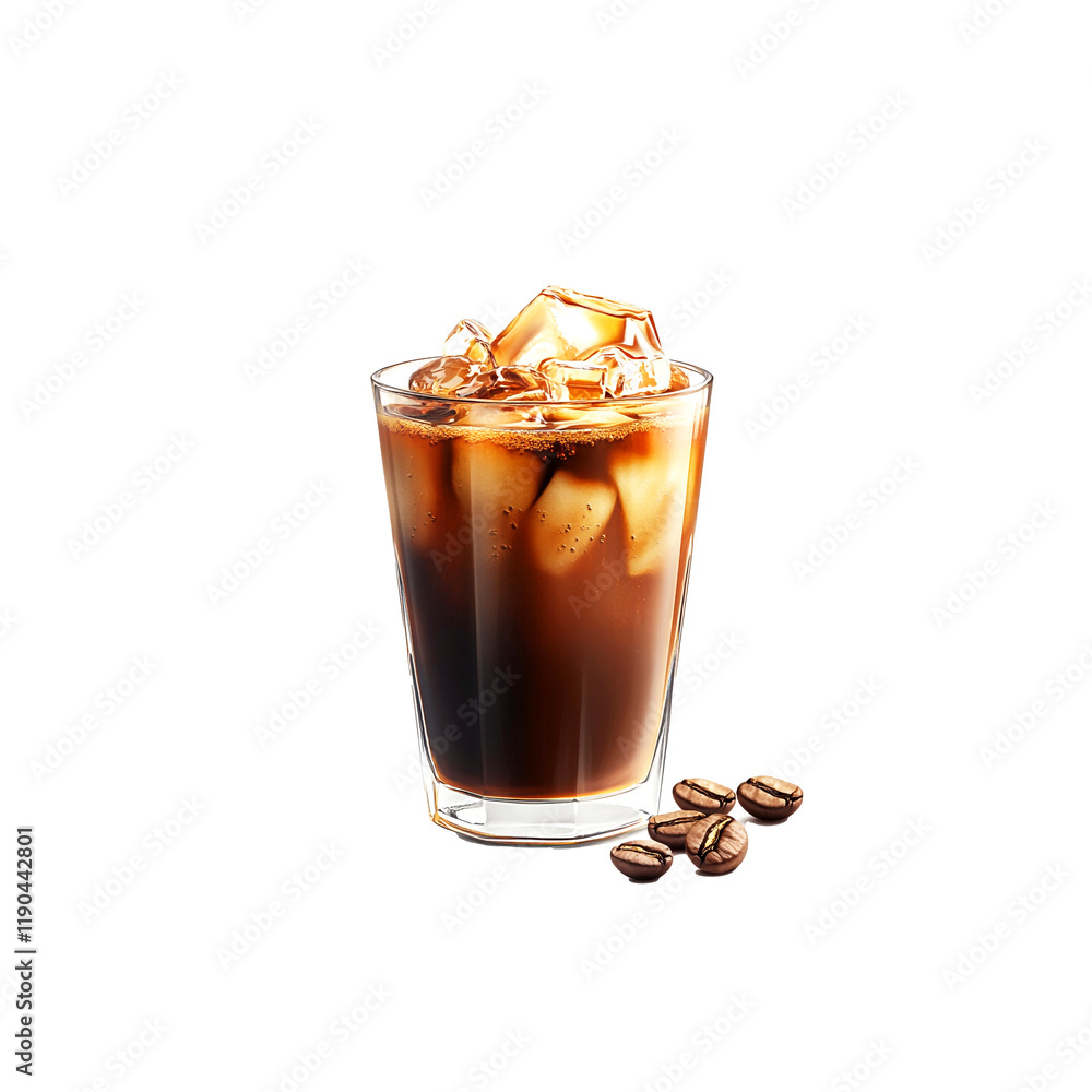 Refreshing Iced Coffee with Coffee Beans | Perfect Summer Beverage transparent on istocoated background Refreshing Iced Coffee with Coffee Beans | Perfect Summer Beverage transparent on istocoated background