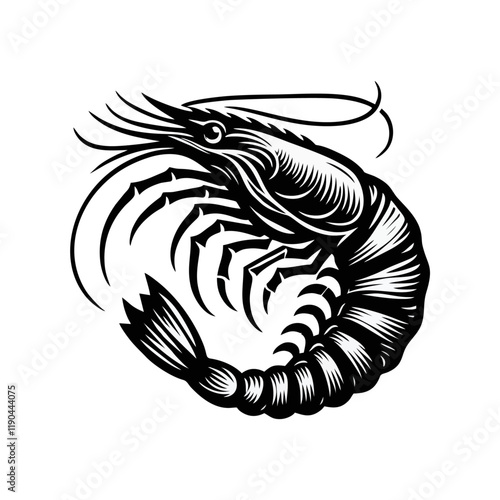 Shrimp silhouette. engrave black icon on white background