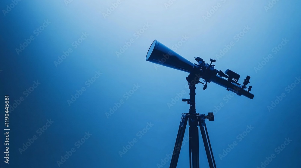 Silhouette of a telescope on a tripod against a blue background. Silhouette of a telescope on a tripod against a blue background.