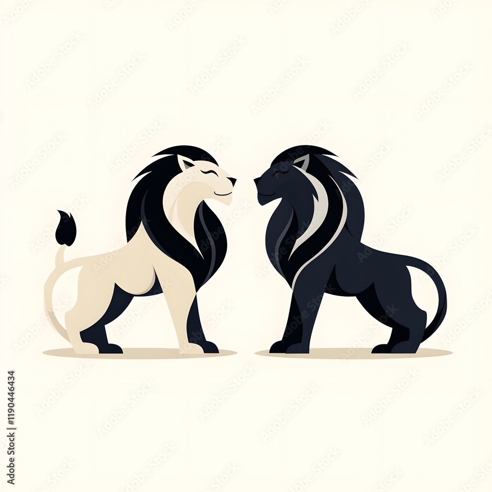 Obraz premium lion figures simple flat minimalist, generation AI