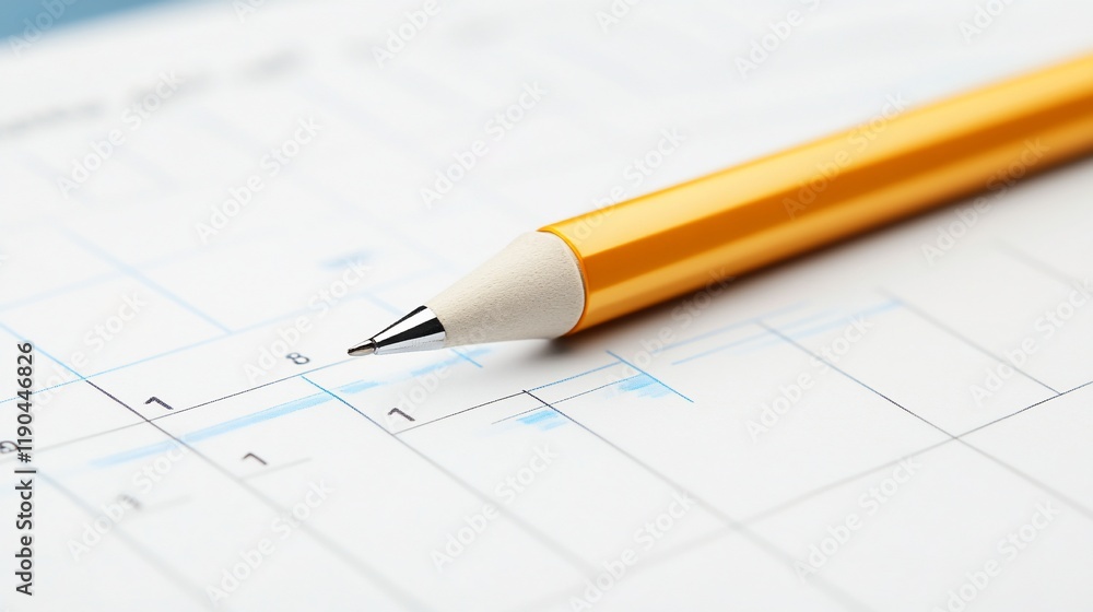 Yellow pen rests on a schedule, planning concept. Yellow pen rests on a schedule, planning concept.