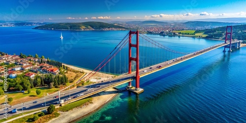 Aerial View 1915 Canakkale Bridge, Turkey - Longest Suspension Bridge photo