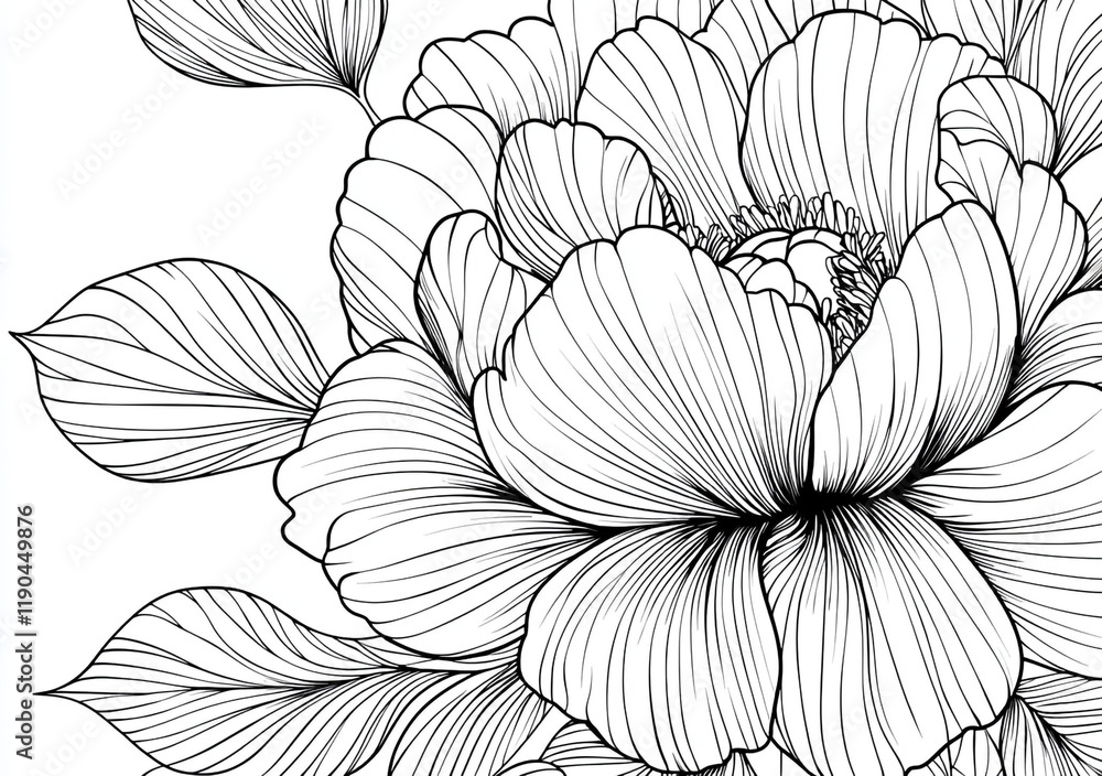 Fototapeta premium Peony coloring book. Flower coloring.