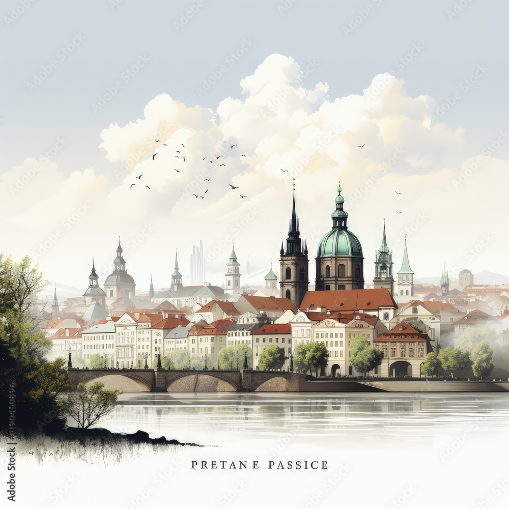 Fototapeta premium Simple Yet Stunning Minimalist View of Prague Landmarks