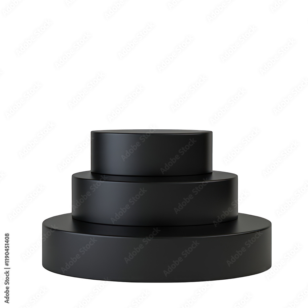 Black three round podium tall isolated on transparent background Black three round podium tall isolated on transparent background