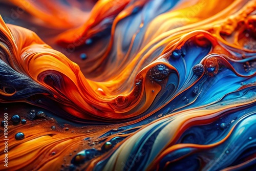 Abstract Fluid Art: Vibrant Orange and Blue Swirls - Stock Photo