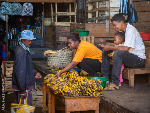 Landscapes of the island of Madagascar, traditional street market of Andsirabe, local people