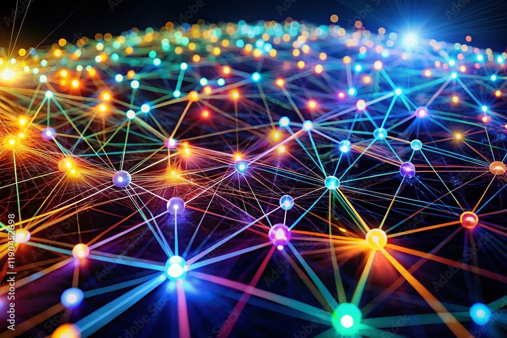 Fototapeta premium Abstract Glowing Network: Long Exposure Technology Connectivity Data Communication Modern Visual