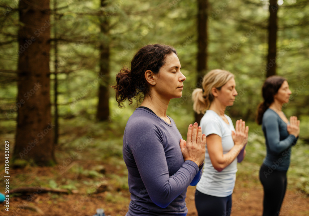 Women Meditating in a Forest Women Meditating in a Forest