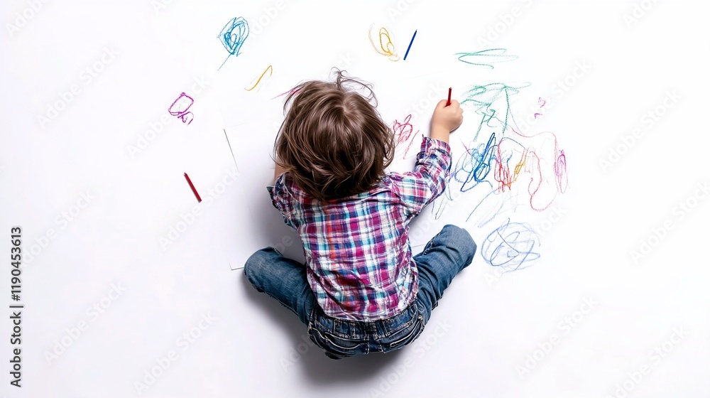 Toddler drawing colorful scribbles on white paper. Toddler drawing colorful scribbles on white paper.