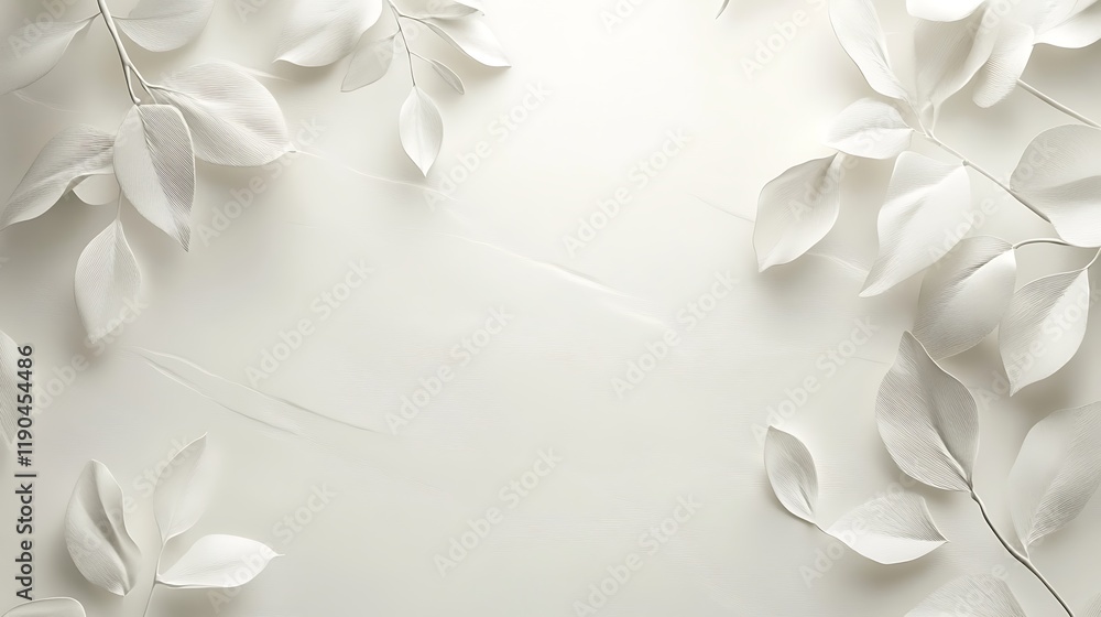 White leaves arranged on a textured white background White leaves arranged on a textured white background