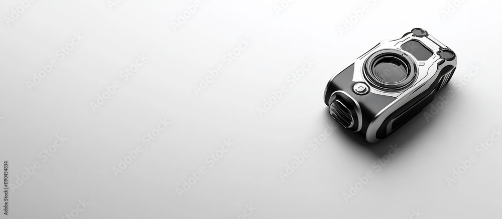 Sleek black and silver camera on white background. Sleek black and silver camera on white background.