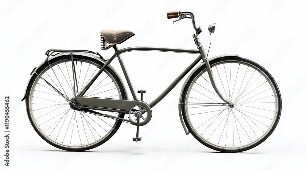 Fototapeta premium Classic vintage bicycle, dark green, isolated on white background.