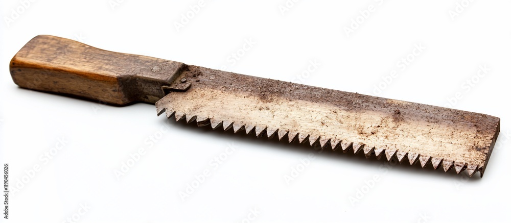 Rusty old hand saw with wooden handle isolated on white background. Rusty old hand saw with wooden handle isolated on white background.