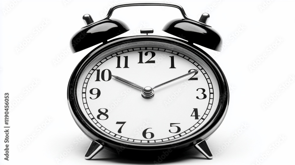 Classic black alarm clock showing the time. Classic black alarm clock showing the time.