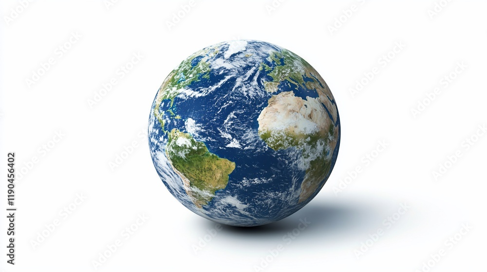 Fototapeta premium Detailed 3D rendering of planet Earth isolated on white background.
