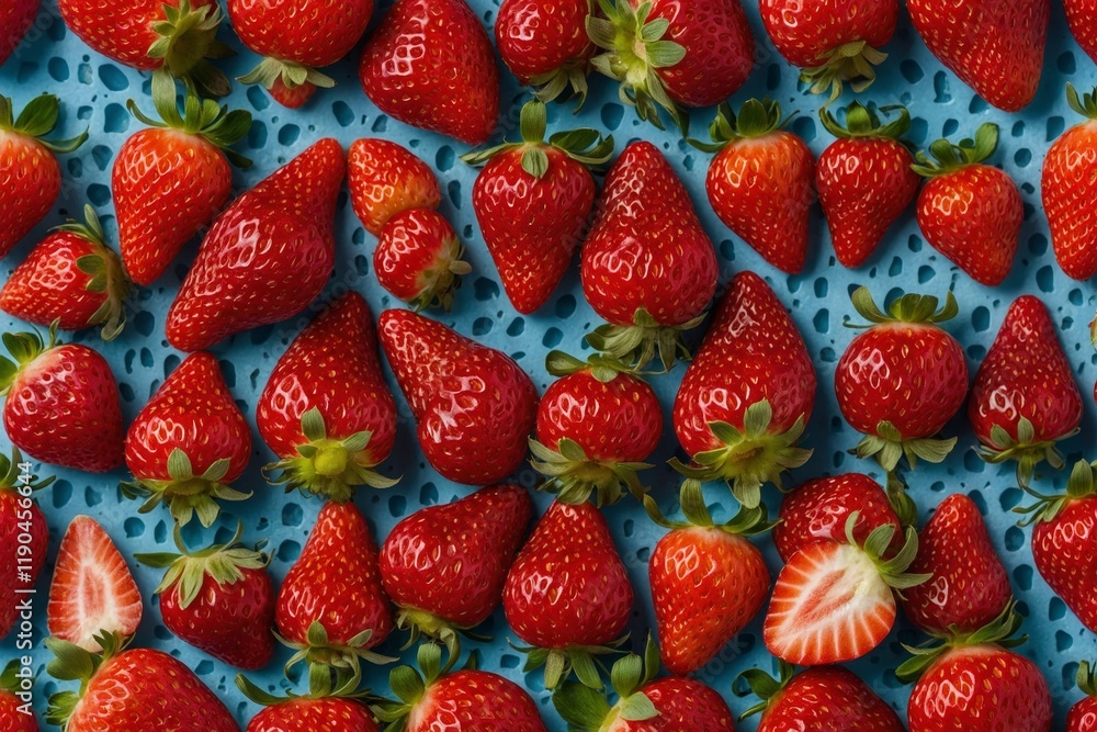 Fresh Ripe Strawberries on Blue Textured Background - Vibrant and Juicy Fresh Ripe Strawberries on Blue Textured Background - Vibrant and Juicy