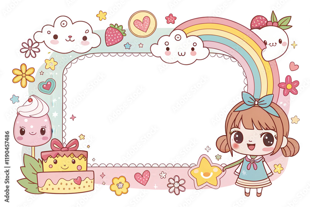 Fototapeta premium Designs of picture frames, covers, frame, border cards with cute cartoon patterns. illustration background