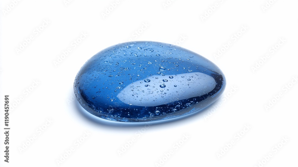 Smooth, blue glass stone with water droplets isolated on white background. Smooth, blue glass stone with water droplets isolated on white background.