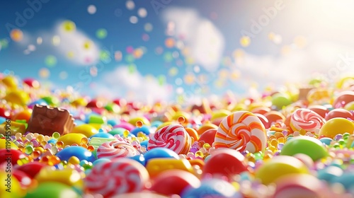 A field of candy with many different colors and shapes photo