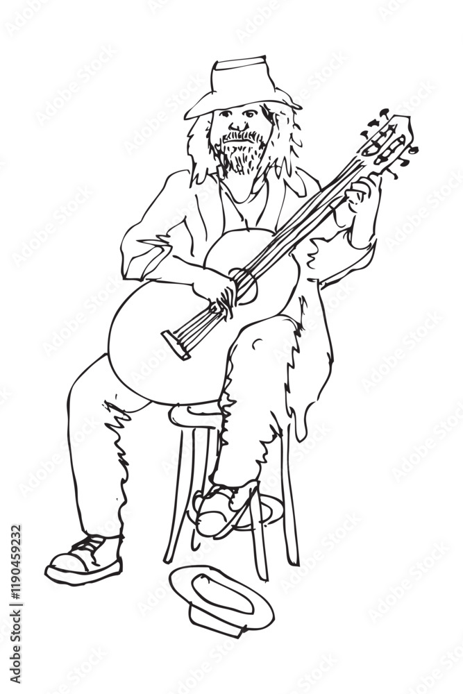 old man playing guitar, simple vector illustration at white background old man playing guitar, simple vector illustration at white background