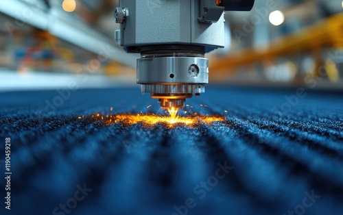 Precision laser cutting: Witness the fiery dance of technology and fabric as intricate designs emerge from the depths of the material. photo